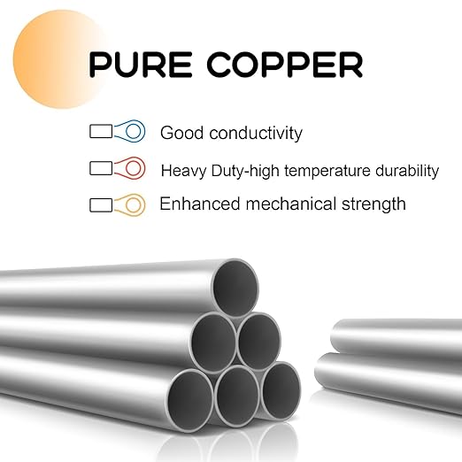 25pcs 8 AWG 5/16" Stud Tinned Copper Ring Terminals Battery Cable Ends Wire Lugs 8 Gauge Battery Cable Lugs Heavy Duty Cable Lugs Bare Copper Eyelets Tubular Ring Terminal Connectors
