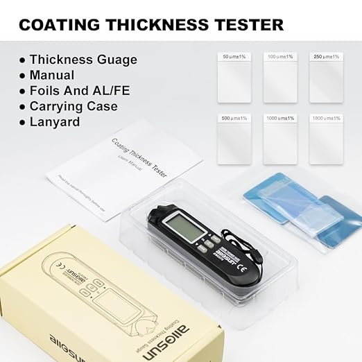 allsun Digital Paint Thickness Tester Car Paint Depth Gauge Meter UM/mil,0-2000UM Range Auto Power Off 3 Data Hold Modes