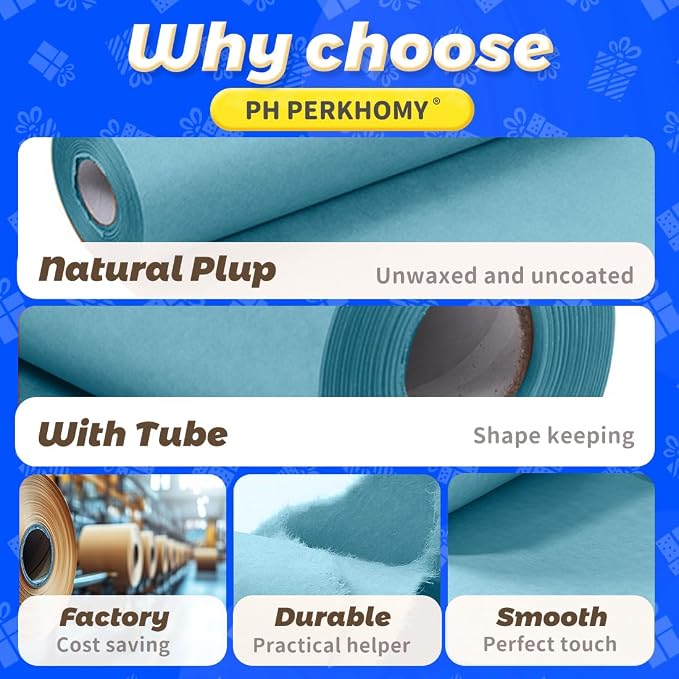 PerkHomy Light Blue Kraft Paper Roll 17.5" x 760" - Image 6