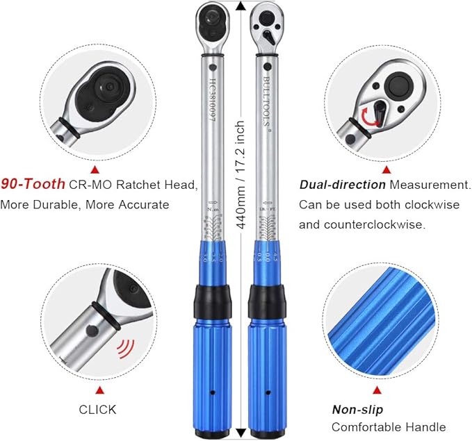 3/8-inch Drive Dual-Direction Click Torque Wrench Set 90-tooth High Accuracy Torque Wrench with Buckle (10-100ft.lb/20-135Nm)
