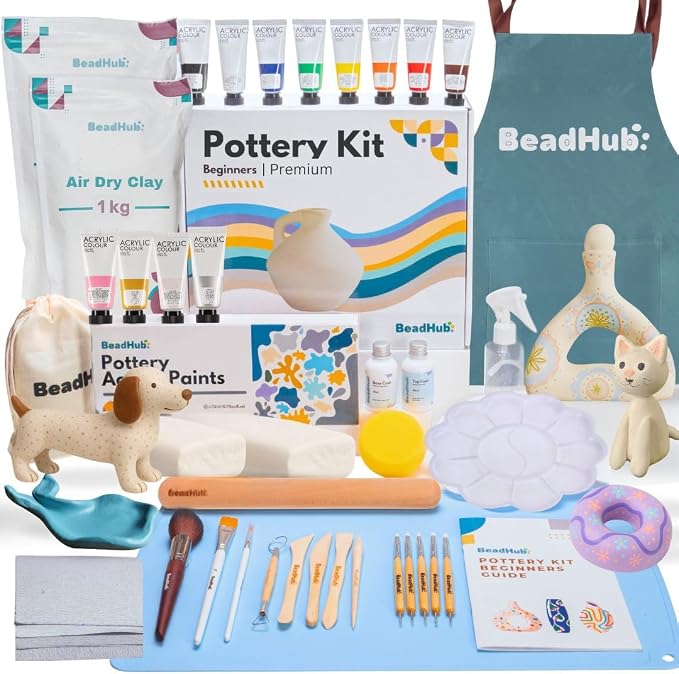 Pottery Kit for Beginners, 4.4LBS Air Dry Clay for Adults by BeadHub