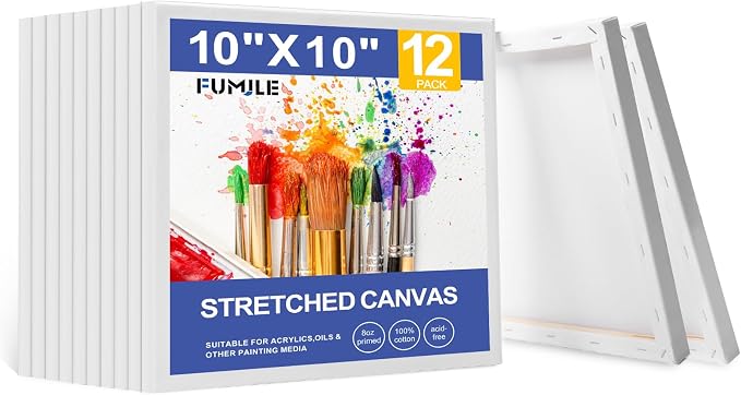 FUMILE Stretched Canvas for Painting 10x10, 12 Pack Square Canvases for by FUMILE