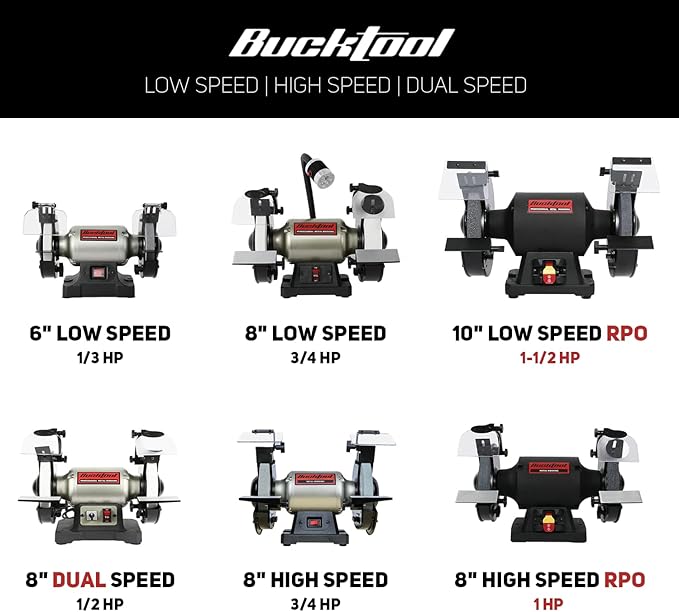BUCKTOOL 8 inch Dual Speed Bench Grinder & Buffer, Professional Low High Speed Bench Grinder Buffer with Cast Iron Base TDS-200DS