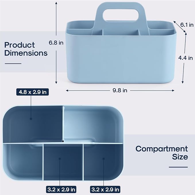 Multiuse Caddy Organizer with Handle, Portable Divided Plastic Tote Bin - Image 5