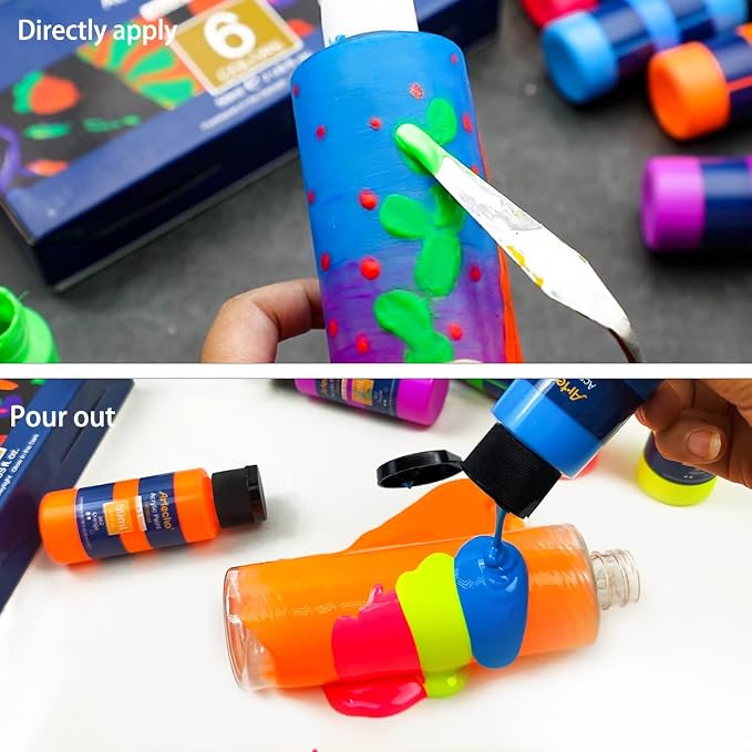 Artecho Glow in the Dark Acrylic Paint Set – 6 Colors x 60ml, Non-Toxic - Image 5
