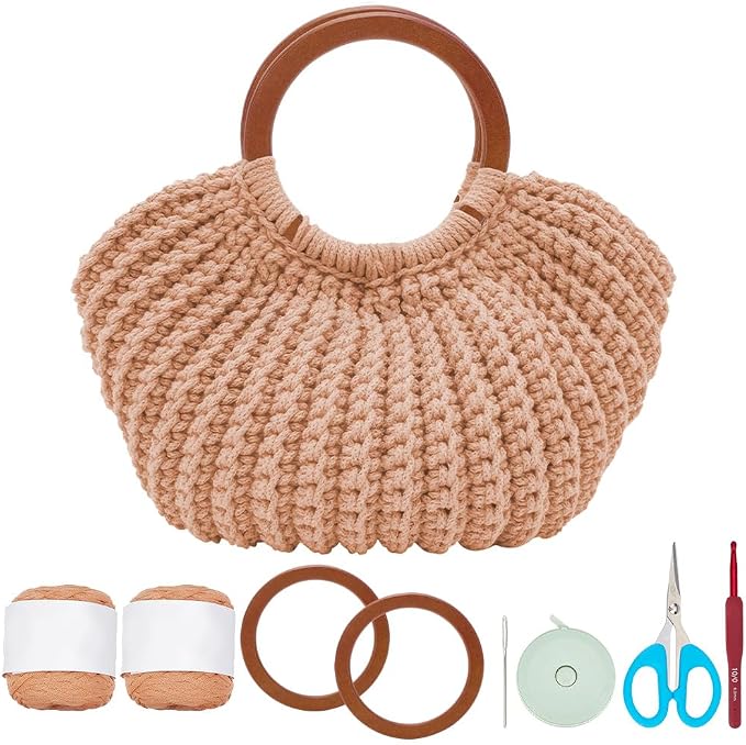 ACRNIGHEET Crochet Bag Kit for Adults Khaki Colored Handbag Crochet Kit for by ACRNIGHEET