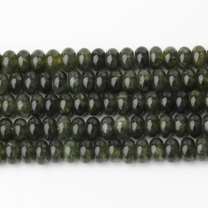 Songxi 5x8mm Natural Dark Green Colored Jade Stone Rondelle Beads, Gemstone - Image 4