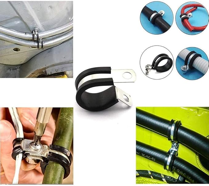 HOLYBEAR 3/4 Inch Stainless Steel Cable Clamp, Rubber Insulated Metal Conduit Wire Holder Strap Clips for Pipe, Tube, Hose Bracket (20mm, 12pcs)