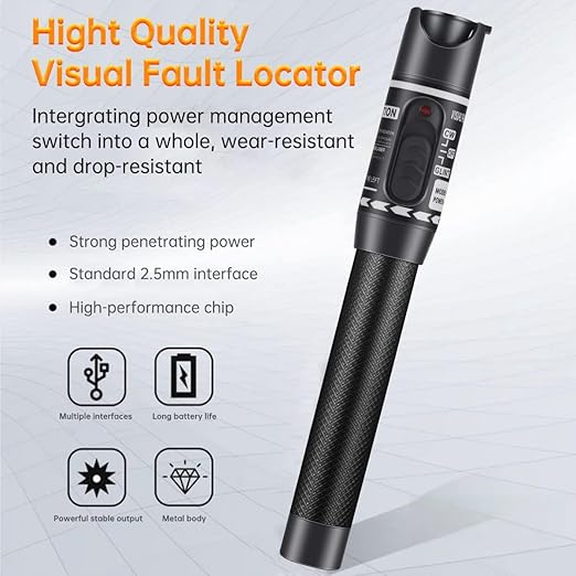 Moocci Visual Fault Locator - VFL Fiber Optic Cable Tester Meter Kit with FC Male to LC Female Adapter - Fiber Optic Tools Source Tester Detector for LC/FC/SC/ST, Network Cable Test
