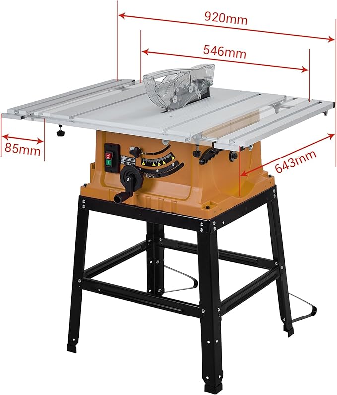 Table Saw, MERXENG 10 Inch 15A Multifunctional Saw With Stand & Push Stick, 90° Cross Cut & 0-45° Bevel Cut, 5000RPM, Adjustable Blade Height for Woodworking, Orange