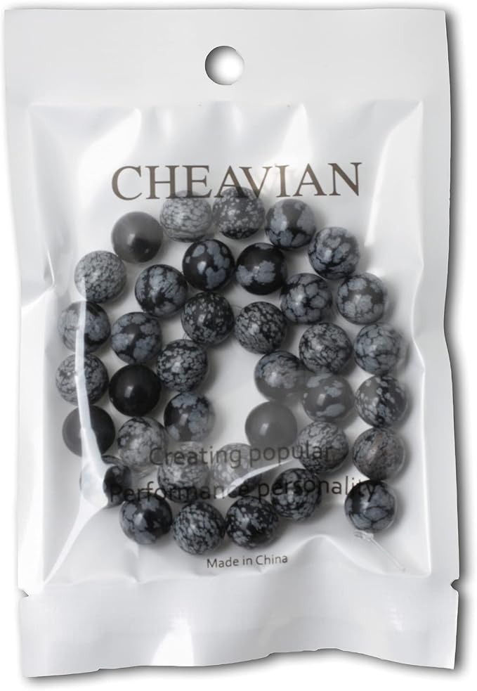 35PCS 10mm Natural Black Snowflake Obsidian Gemstone Round Loose Beads Stone - Image 5
