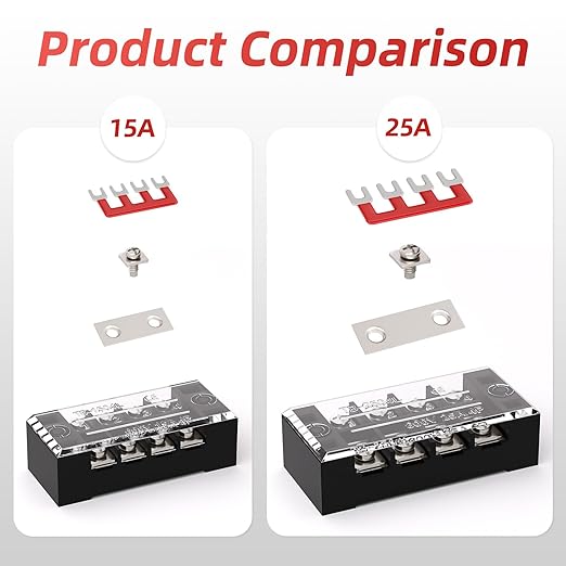 APIELE Screw Terminal Block Covered 6 Position Dual Row 25A 6 Position Pre-Insulated Terminal Barrier Strips (5PCS 25A 6P+10PCS Wiring Strips)