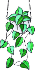 Green Faux Plants Stained Glass Window Hanging Suncatcher, Artificial Plants by Handcraftedstainedglassgifts