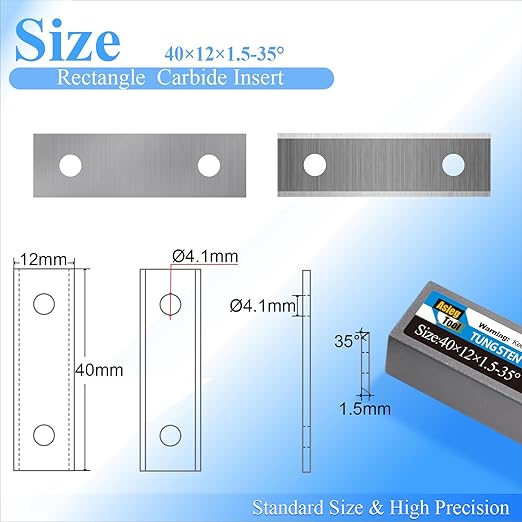 Asieg Tool 40x12x1.5mm-35° Square Tungsten Carbide Replacement Cutter Inserts Knives Blades for Woodworking Spiral Helical Planer Head 10pcs