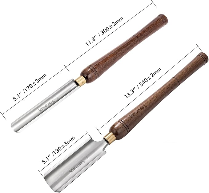 2-Pieces HSS Roughing Gouge Lathe Chisel Set Wood Turning Tools with Wooden Box, 1-Inches and 2-Inches