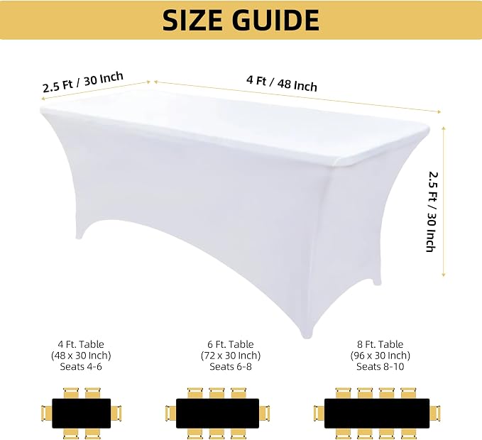 10-Pack 4ft White Spandex Table Covers - Image 4