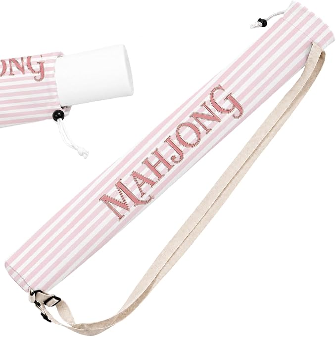 Pink and White Striped Mahjong Mat Bag by Unknown