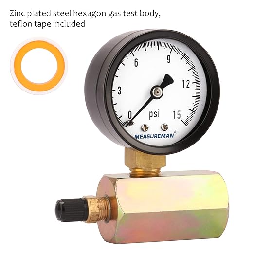 MEASUREMAN 2" Steel Gas Pressure Test Gauge Assembly, 3/4" FNPT Connection, 0-15psi, +/-3-2-3% Accuracy