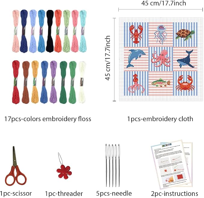 FREEBLOSS 11CT Cross Stitch Kits Striped Sea Animal Stamped Embroidery Kits - Image 2