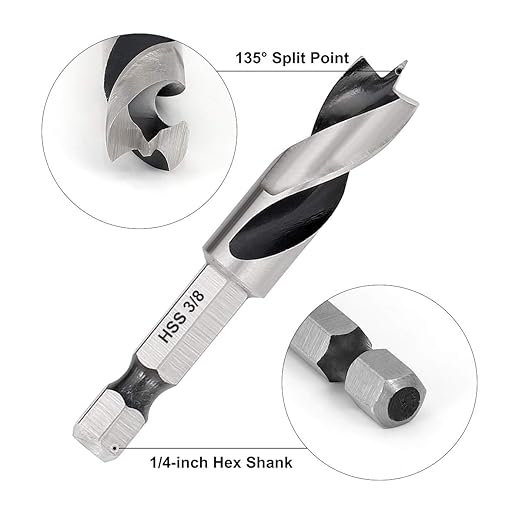 COMOWARE Brad Point Stubby Drill Bit Set for Wood, Short Length Drill Bit Set 6pcs HSS 4241 Steel with 1/4-Inch Quick Change Hex Shank