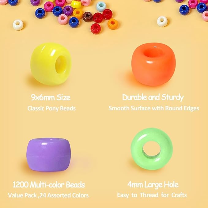 Simetufy 3600Pcs Pony Beads Bulk, 24 Assorted Colors Rainbow Plastic Beads - Image 4