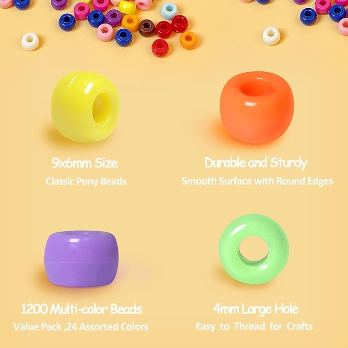 Simetufy 1200 Pcs Pony Beads for Bracelet Making - Image 4