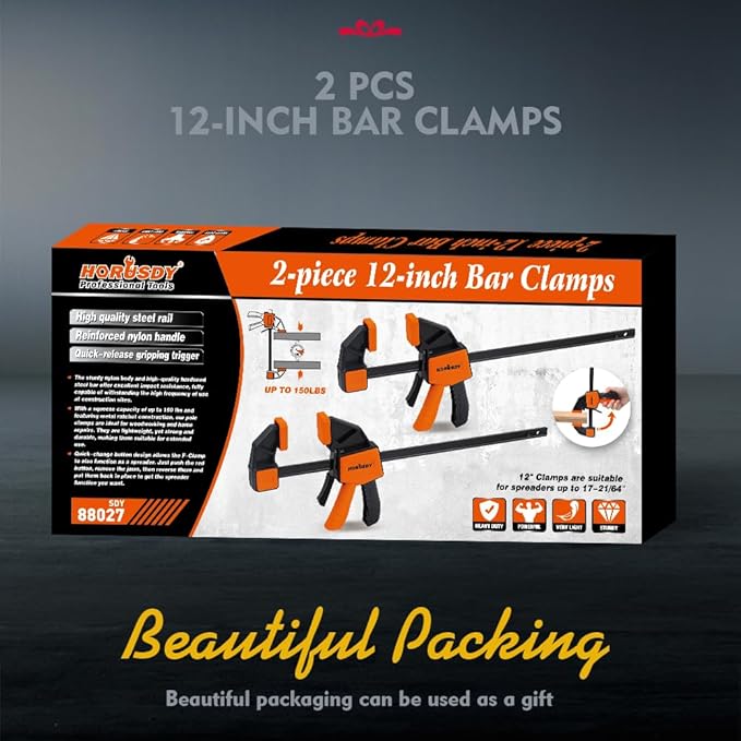 HORUSDY 12'' Bar Clamps for Woodworking, 2PCS Quick F Wood Working Clamps Sets, with 150 LBS Load Limit