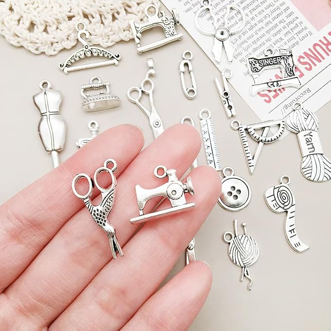 WOCRAFT 120pcs Antique Silver Sewing Tool Charm - Image 5