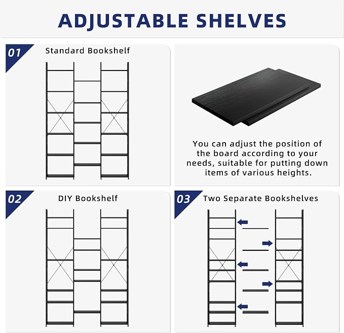 NUMENN Triple Column 6 Tier Bookshelf, Bookcase - Image 6