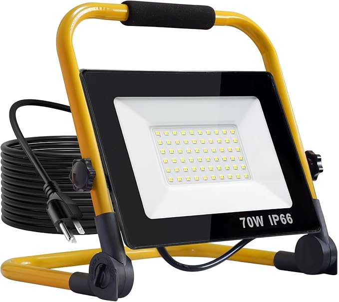 7000 Lumen Work Lights with Stand, 1 Adjustable Head LED Work Light, with Adjustable and Foldable Tripod Stand, Waterproof Lamp with Individual Switch with 6500 Kelvin Color Temperature (1-Head)