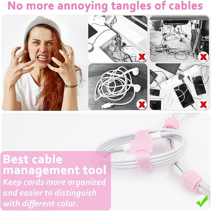 70pcs Cable Ties Reusable Pink Wire Ties Cable Management Cord Ties Reusable - Image 2