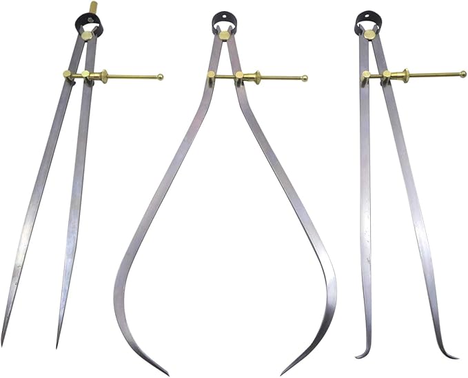 Taytools 468051 3 Piece Set Toolmaker's “Yankee” Rapid Adjust Quick Spring Nut Dividers, Inside ID & Outside OD Calipers, 0-12 Inches / 300 mm Range, Brass Fulcrum and Fine Adjustment, Flat Leg