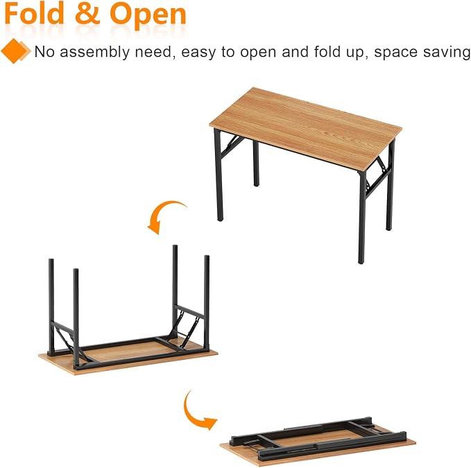 Need Small Folding Computer Desk, 31.5 Inch Writing Table, Teak & Black | - Image 8