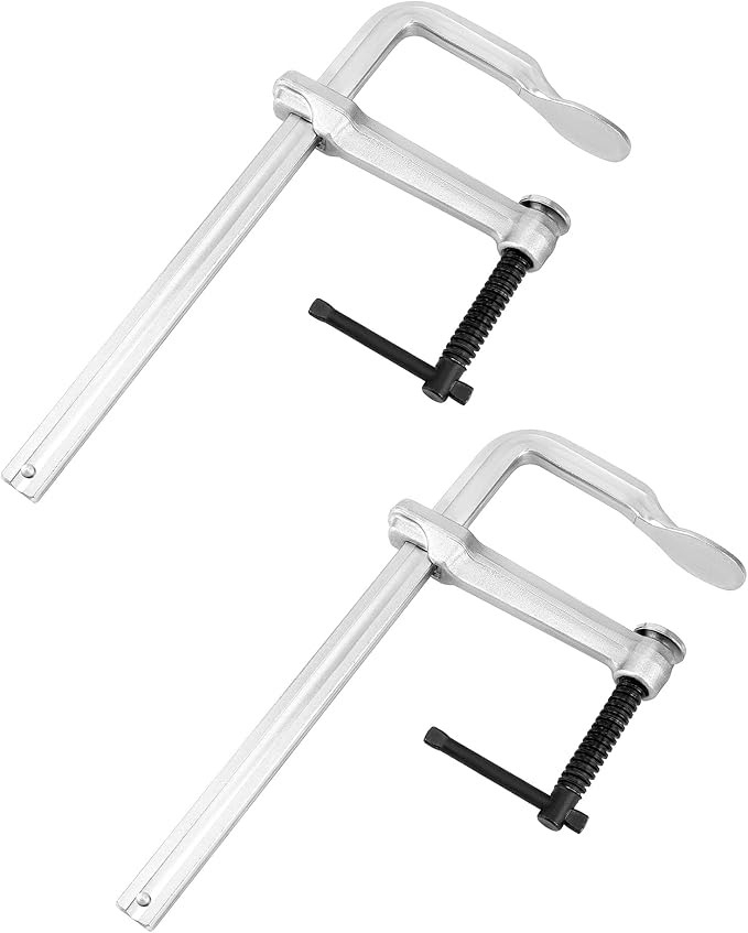 QWORK 12" Heavy Duty F Clamp, 2 Pack Drop-forged Bar Clamp, 5-1/2 Inch Throat Depth, Professional Forging Jaws, Rail, Spindle and Handle