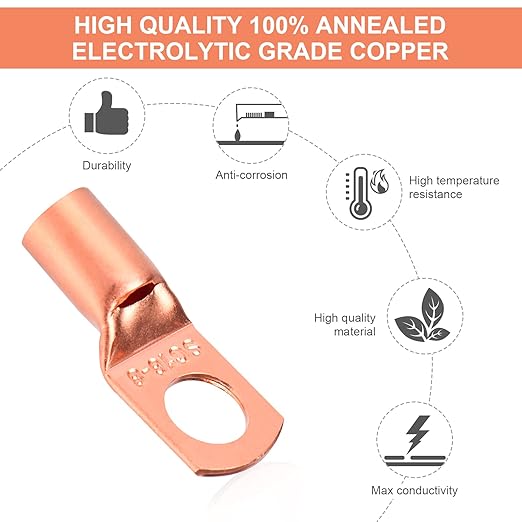 Copper Wire Lugs,Terminal Connectors,Used on AWG12 10 8 6 4 2 Cable,Heat Shrink Set,Bare Copper Eyelets,Ring Terminals Connectors,30Pcs Battery Cable Lugs Ends and 30Pcs Heat Shrink Tubing (60PCS)