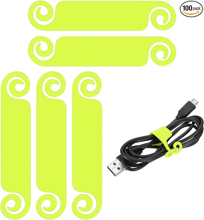 PATIKIL Cable Tags Flexible Cable Management Labels Cord Identification Tags, Wire Cord Markers for USB Computer Phone Charger Power - 100Pcs (Fluorescent Green)