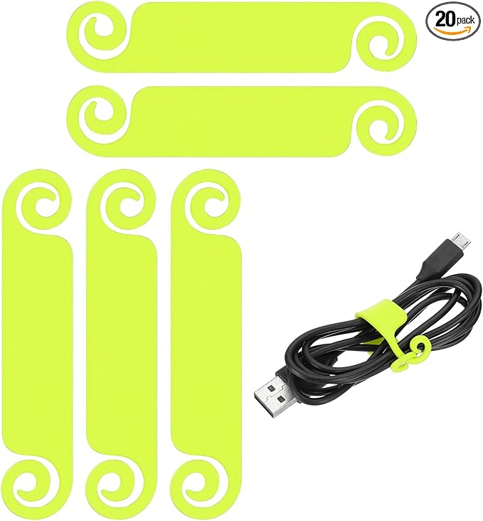 PATIKIL Cable Tags Flexible Cable Management Labels Cord Identification Tags, Wire Cord Markers for USB Computer Phone Charger Power - 20Pcs (Fluorescent Green)