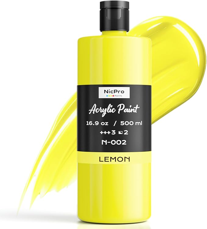 Nicpro Lemon Yellow Large Acrylic Paint, Rich Pigments, Non Toxic Craft Paint by Nicpro