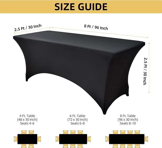 10-Pack 8ft Black Spandex Table Covers - Image 4