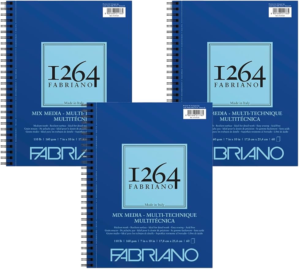 Fabriano 1264 Mixed Media Pad, Spiral Bound, 110 lb. by Fabriano