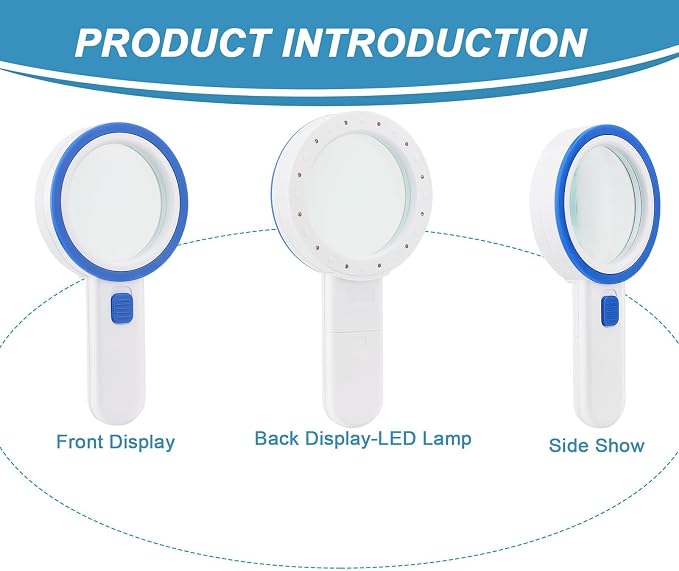 Magnifying Glass with 12 LED Lights, Double Glass Lens Handheld Illuminated - Image 3