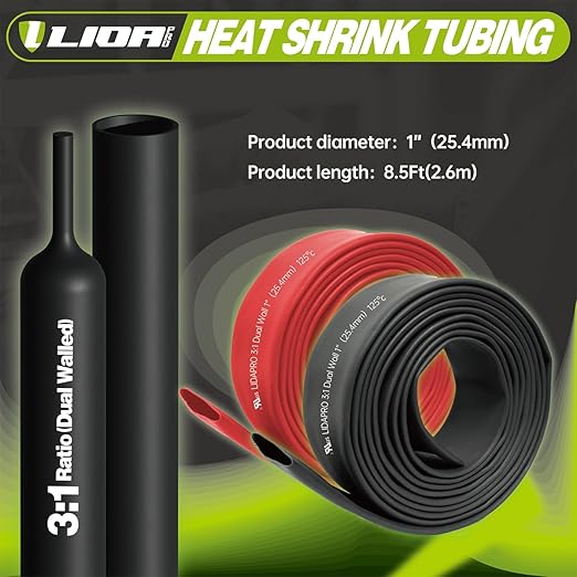 Heat Shrink Tubing, 3:1 Ratio Adhesive Lined,Marine Grade Waterproof Shrink Wrap Tubing, UL Listed and RoHS Compliant (1, Red, 8.5ft-Dia-1")