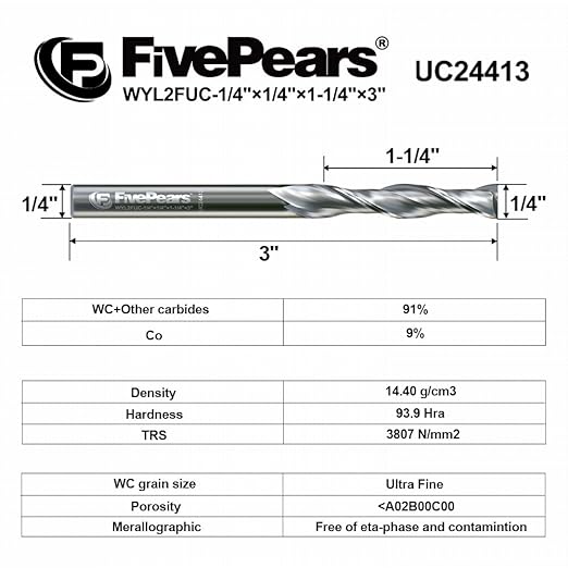 FivePears Up Cut Spiral Router Bit for CNC, 1/4 inch Cutting Diameter and 1-1/4 inch Cutting Length 1/4 inch Shank Carbide End Mill Router Bit for Wood Carving Engraving Grinding Grooving