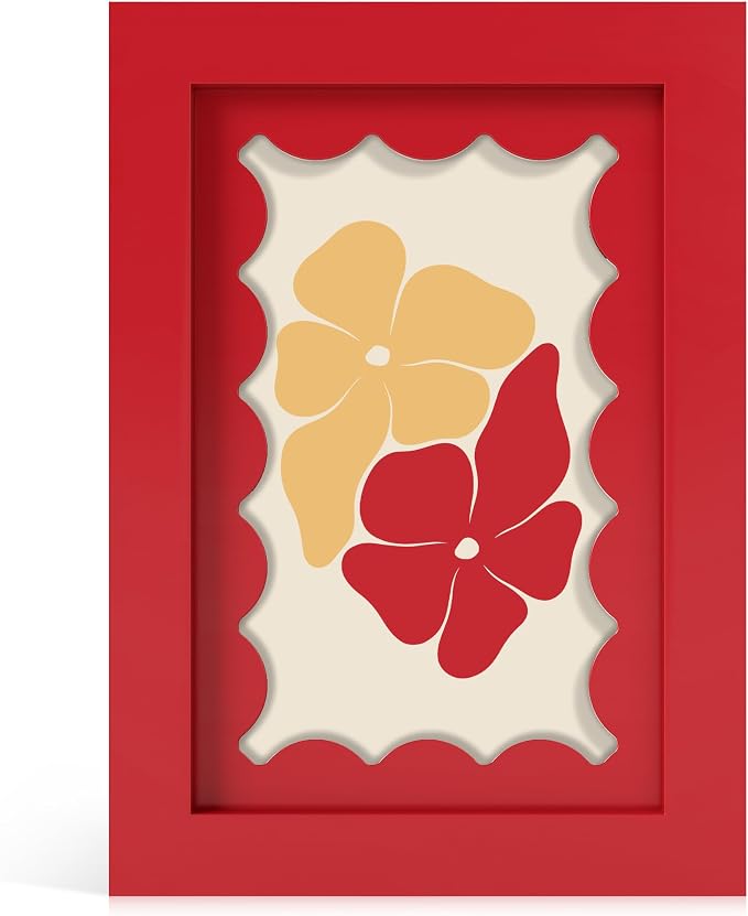 4x6 Picture Frame with Real Glass, Wooden cute 4 x 6 Photo Frame with Wavy Mat by THKRLOF