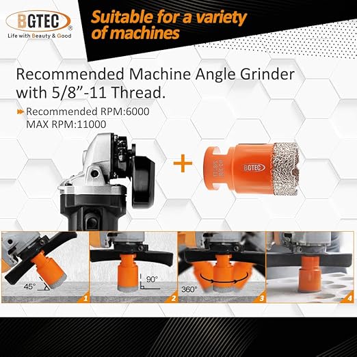 BGTEC Diamond Core Drill Bits Set - 10pcs Tile Hole Saw Kit 6/8/10/16/20/25/32/50 with 10mm Diamond Finger Bits for Porcelain Ceramic Tile Granite Marble