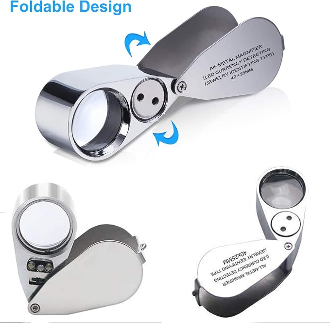 2 Pack 40X Illuminated Jewelers Loop, JLY Pocket Folding Full Metal Jewelers - Image 3