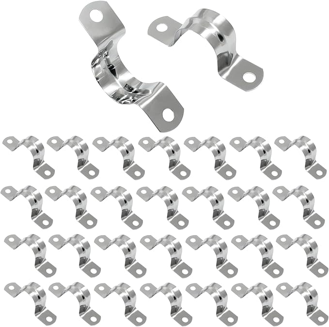 Hordion 30Pcs 1" Two Hole Strap U Bracket, M25 Rigid Pipe Strap Stainless Steel Conduit Clamp for Fixing Pipe