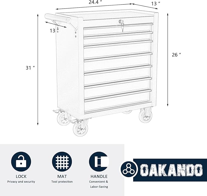 7-Drawer Metal Rolling Tool Chest with Wheels,Tool Storage Cabinet with Locking System，Toolbox with Wheels for Garage, Warehouse, Workshop, Repair Shop (Orange, 7-Drawer)