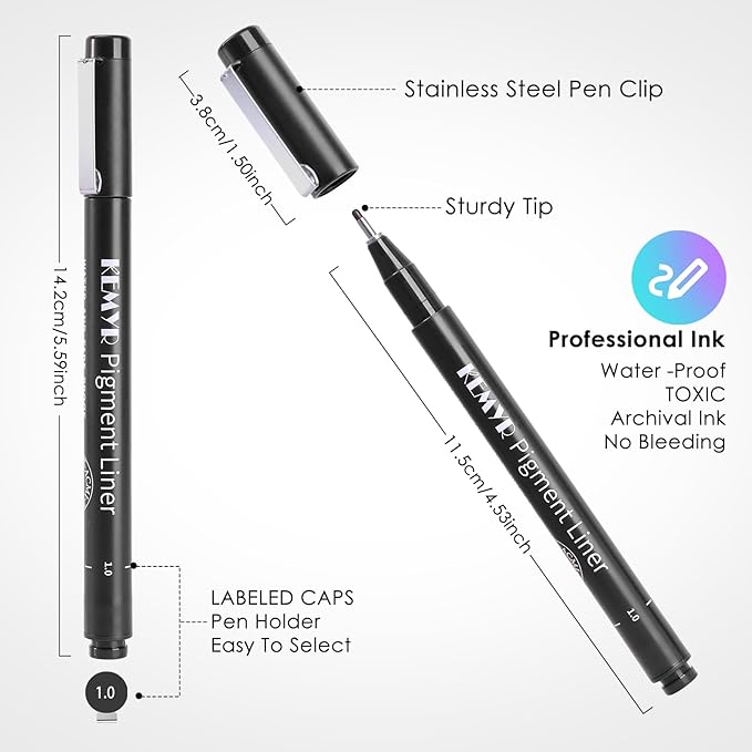 KEMYR 4 Micro Fine liner Drawing Art Pens Calligraphy Pens: 0.1mm Size Black - Image 2