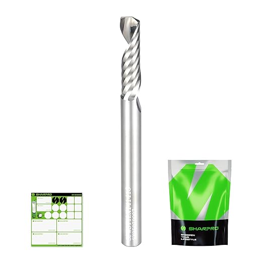 O Flute Upcut Spiral Router Bit 1/4 Inch Shank 1/4" Cutting Dia. 1" CL. 3" OVL. Carbide Single Flute CNC Router Bit, Ideal for Aluminum, Plastic, Acrylic, Wood, MDF and PVC